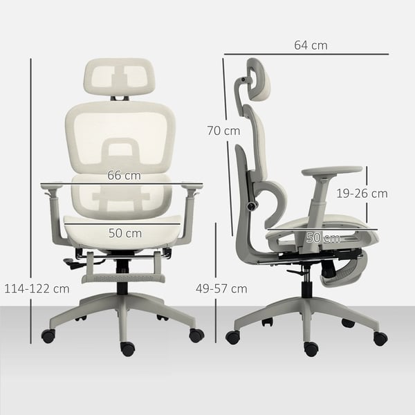 Ergonomisk Kontorstol - Beige Polyester Netstof, Justerbar med Hjul og Lændestøtte