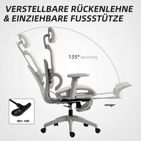 Ergonomisk Kontorstol - Beige Polyester Netstof, Justerbar med Hjul og Lændestøtte