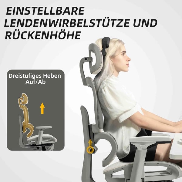 Ergonomisk Kontorstol - Beige Polyester Netstof, Justerbar med Hjul og Lændestøtte