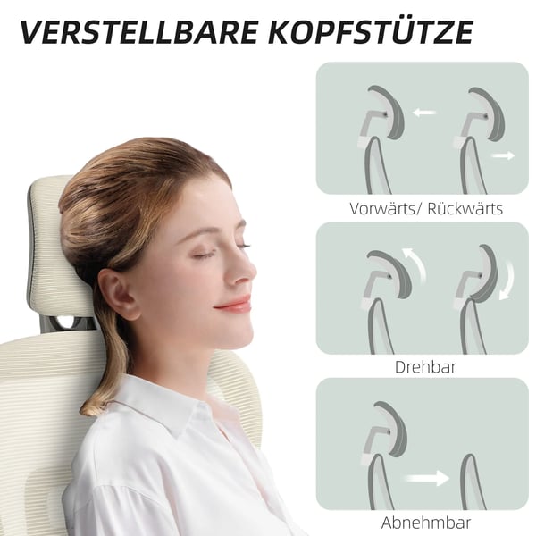 Ergonomisk Kontorstol - Beige Polyester Netstof, Justerbar med Hjul og Lændestøtte
