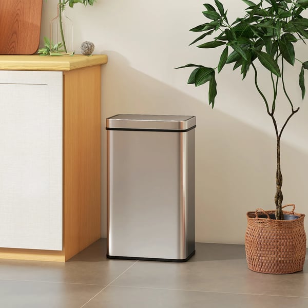 HOMCOM 60 L Automaattinen Sensorikori, Ruostumaton Teräs, Hopea