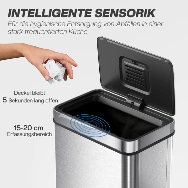 HOMCOM 60 L Automaattinen Sensorikori, Ruostumaton Teräs, Hopea