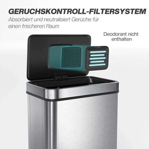 HOMCOM 60 L Automaattinen Sensorikori, Ruostumaton Teräs, Hopea