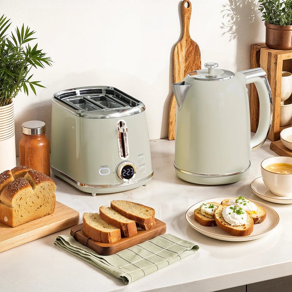HOMCOM Elkedel og Brødrister Sæt, Retrodesign, 1.7L, Grå/Sølv, 2200W