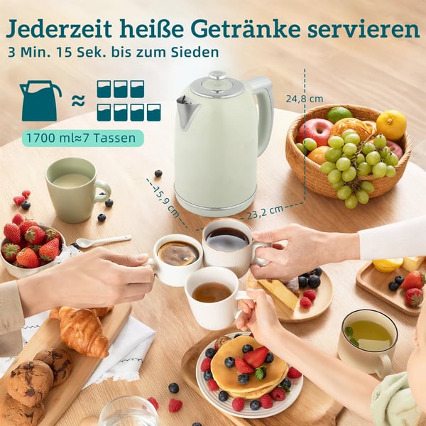 HOMCOM Elkedel og Brødrister Sæt, Retrodesign, 1.7L, Grå/Sølv, 2200W