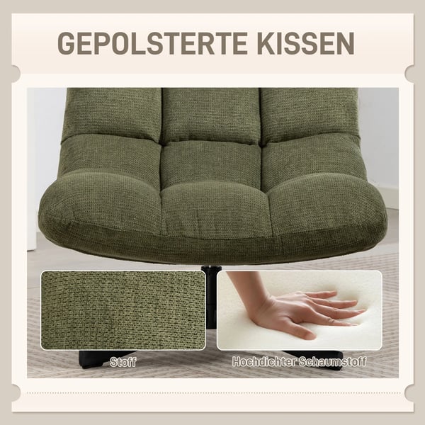 HOMCOM Drejelig loungestol med bredt sæde, vandafvisende chenille-look, krydsede stålben, grøn
