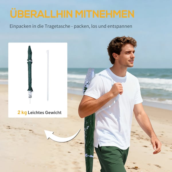 Outsunny 2-in-1 aurinkovarjo, rantavarjo, tuulisuoja ja rantateltta, tummanvihreä, Φ210xK222cm
