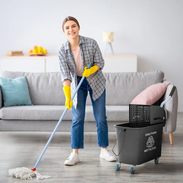 HOMCOM Rengøringsvogn - 20L moppespand med presse, til rengøringsvogn, sort plast