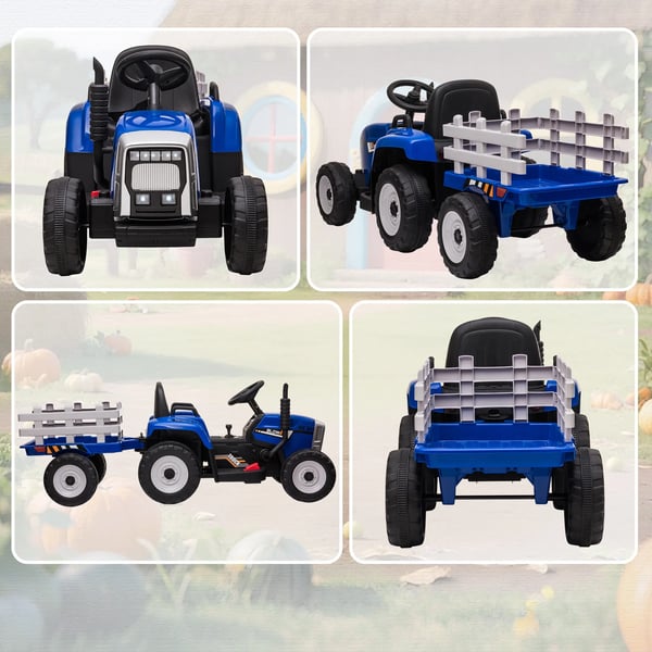 HOMCOM El-traktor til Børn m. Trailer, Fjernbetjening, MP3, Blå