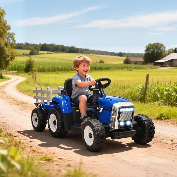 HOMCOM El-traktor til Børn m. Trailer, Fjernbetjening, MP3, Blå