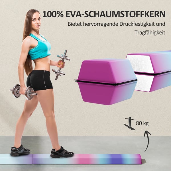 SPORTNOW Balancebjælke 2,4 m, foldbar, skridsikker, multifarvet, EVA/polyester, til 3+ år, op til 80 kg