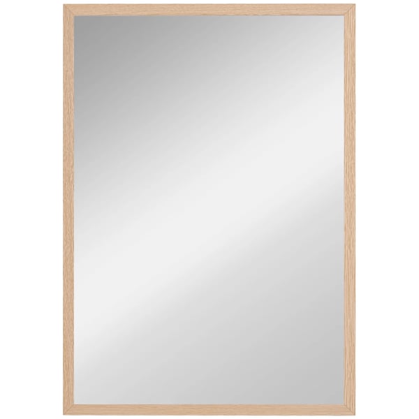 HOMCOM väggspegel 50x70 cm, natur, glas, med 4 krokar, dekorativ spegel för hall, badrum, sovrum