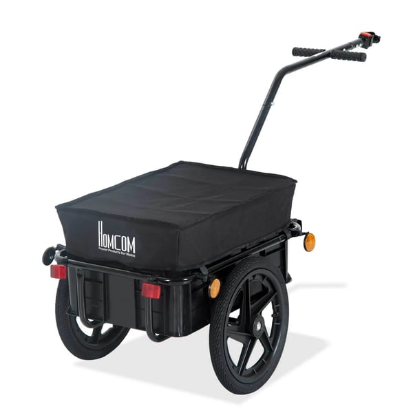 HOMCOM cykelanhænger, fragtanhænger til cykel, 40 kg bæreevne, transportanhænger, trækvogn, stål, Oxford-stof, sort, 144 x 59 x 80 cm