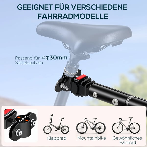 HOMCOM cykelanhænger, fragtanhænger til cykel, 40 kg bæreevne, transportanhænger, trækvogn, stål, Oxford-stof, sort, 144 x 59 x 80 cm