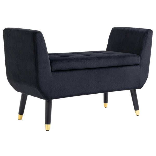 HOMCOM Ylellinen Säilytyspenkki, Pehmustettu, Samettipolyesteri, Kumipuu, Musta, 107x42x65cm