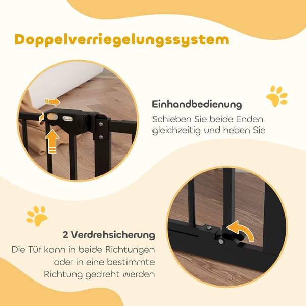 PawHut dørgitter, afspærringsgitter, sikkerhedsgitter til kæledyr, trappegitter uden boring, metal/plast, sort, 136,3 cm x 76,2 cm