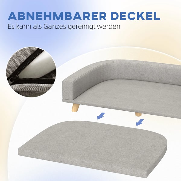 PawHut Hundesofa Kæledyrsseng med Pude, Grå Polyester Luksus Hundesofa, 98 x 67 x 25 cm