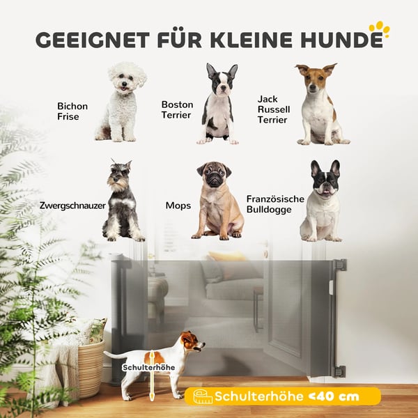 PawHut Udtrækkeligt Hundegitter - 136cm Bredde, 87cm Højde, Gråt Plastikmateriale - Sikkerhedsgitter til Døre og Trapper