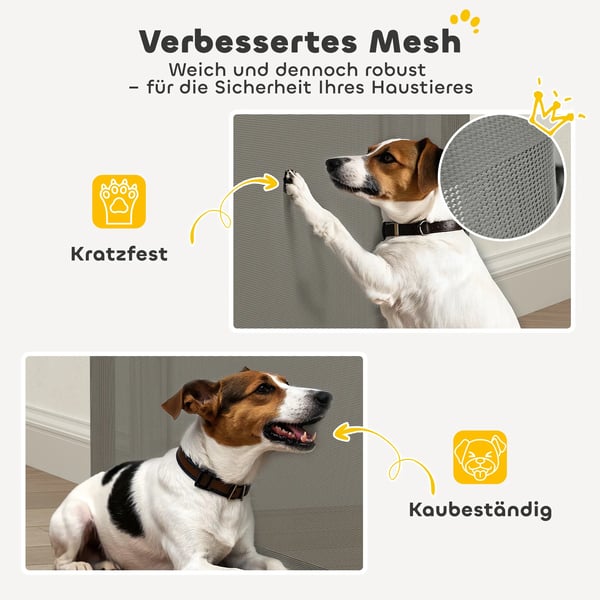 PawHut Udtrækkeligt Hundegitter - 136cm Bredde, 87cm Højde, Gråt Plastikmateriale - Sikkerhedsgitter til Døre og Trapper