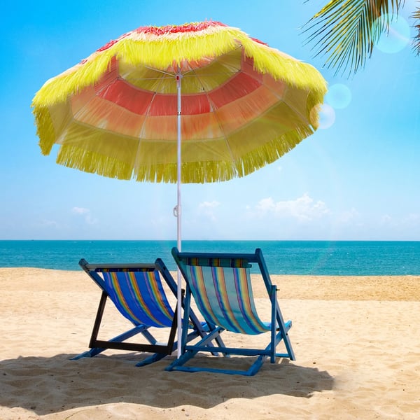 Outsunny Hawaii Parasol til Stranden og Haven, Ø160 cm, Farverig, Metalramme