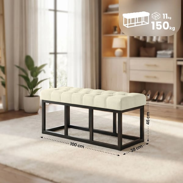 Amun kangaspenkki 100cm - Cream, Mattamusta metallirunko