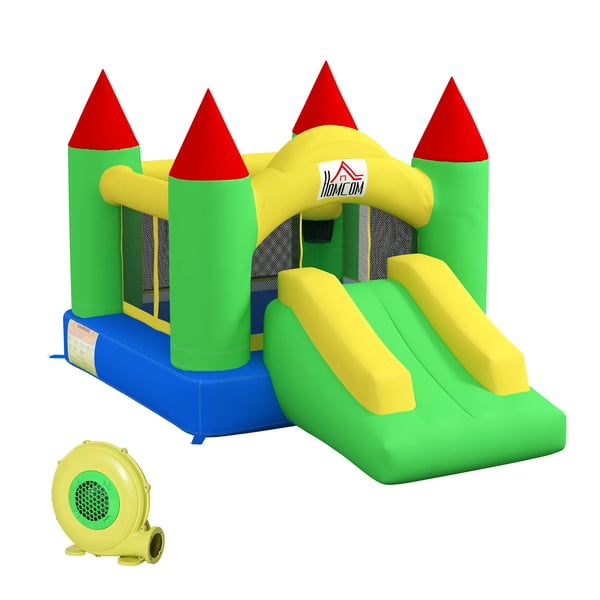 HOMCOM oppustelig hoppeborg med blæser, legeborg med rutsjebane og trampolin, sikkerhedsnet, 3-10 år, Oxford-stof, 300x180x160 cm