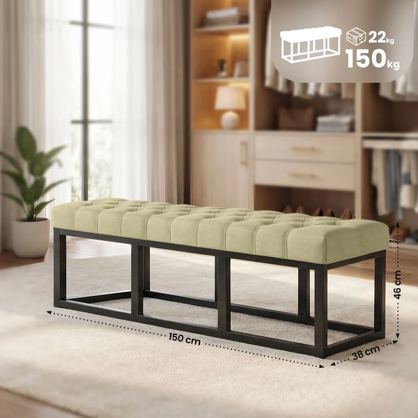 Amun Taupe stofbænk med mat sort metalramme - 150 cm