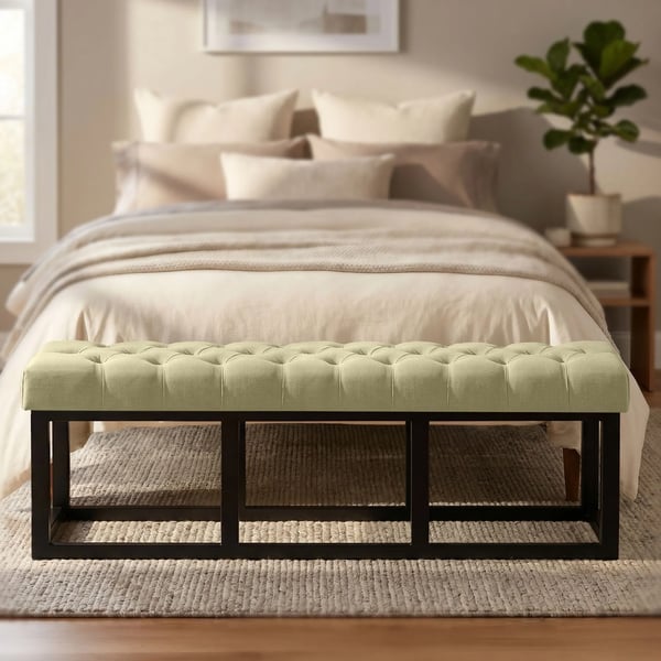Amun Taupe stofbænk med mat sort metalramme - 150 cm