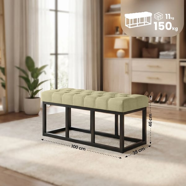 Amun Taupe stofbænk med mat sort metalstativ - 100 cm bredde