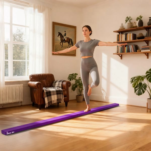 HOMCOM Sammenklappelig Gymnastiksbalk - 210 cm, Lilla Polyester, Indendørs/Udendørs, Max 120 kg