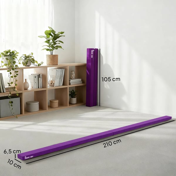 HOMCOM Sammenklappelig Gymnastiksbalk - 210 cm, Lilla Polyester, Indendørs/Udendørs, Max 120 kg