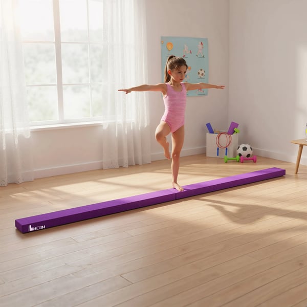HOMCOM Sammenklappelig Gymnastiksbalk - 210 cm, Lilla Polyester, Indendørs/Udendørs, Max 120 kg