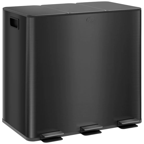 HOMCOM Pedal soptunna 3x15L svart, rostfritt stSal, med lock och innerkorg