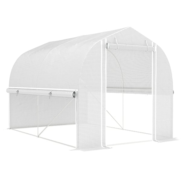 Outsunny Drivhus Tunnel 3x2x2m Hvid PP/Galvaniseret Stål med 4 Vinduer og Dør, UV-resistent Folie, Luftig Ventilation, Ideel til Haver