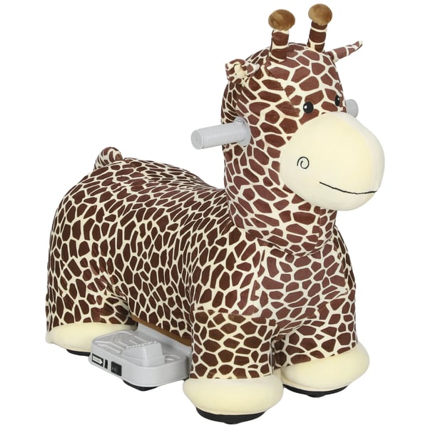 AIYAPLAY Gunggiraffe leksaksbil för barn, batteridriven, tvättbart överdrag, pedaler, tysta hjul, musik, 1,5-5 år, Brun