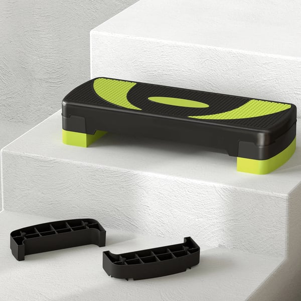 HOMCOM Aerobic Stepper - Justerbar i 3 trin (10/15/20 cm) - Fitness Træner til Hjemmebrug og Udendørs - Sort/Grøn - Max 150 kg