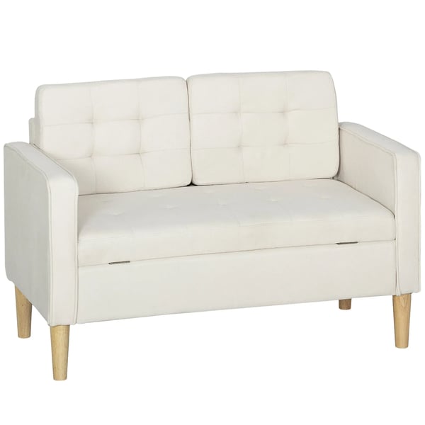 HOMCOM 2-personers sofa med opbevaring, knapdetaljer, fl_jet, gummitr_, 117x62x78cm, Creme