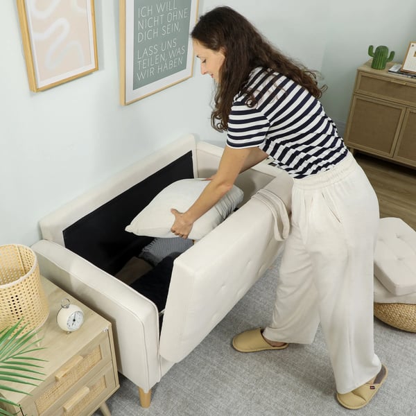 HOMCOM 2-personers sofa med opbevaring, knapdetaljer, fl_jet, gummitr_, 117x62x78cm, Creme