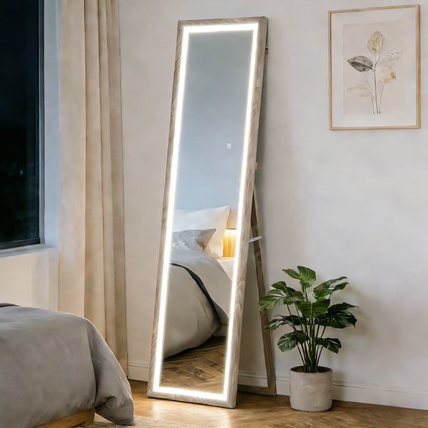 HOMCOM Kokovartalopeili 40x160cm, LED-valolla, 3 valoväriä, kosketusohjaus, harmaa
