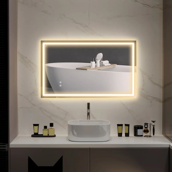 HOMCOM LED Badeværelsesspejl med Lys, Antidug, Justerbar Lysstyrke, IP44, Glas/Metal, Sølv, 100x60cm