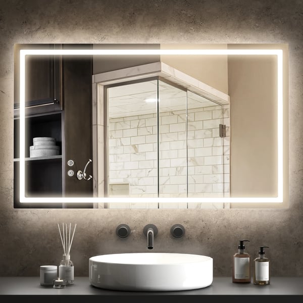 HOMCOM LED Badeværelsesspejl med Lys, Antidug, Justerbar Lysstyrke, IP44, Glas/Metal, Sølv, 100x60cm