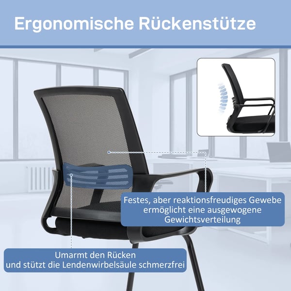 HOMCOM Ergonomisk kontorstol, skum, mesh, metalben, sort
