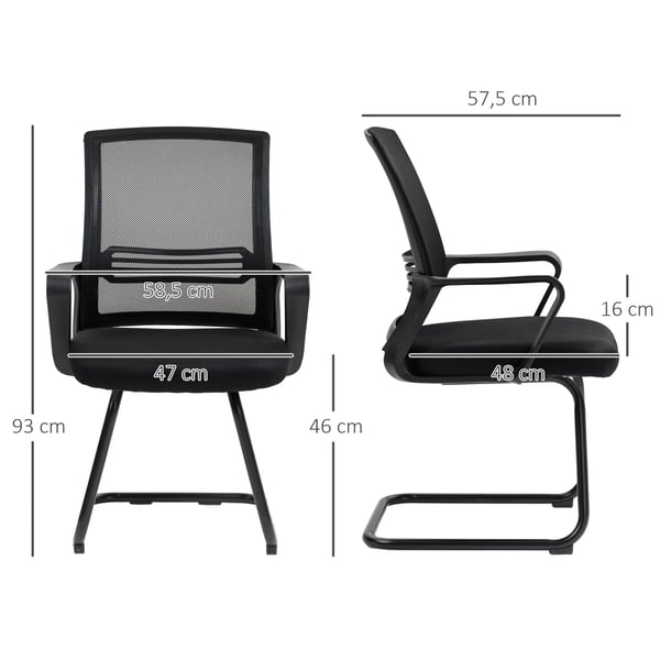HOMCOM Ergonomisk kontorstol, skum, mesh, metalben, sort