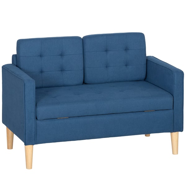 HOMCOM Tosædet Sofa med Opbevaring, Knapdetaljer, Blå, 117x62x78cm