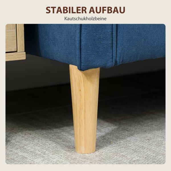 HOMCOM Tosædet Sofa med Opbevaring, Knapdetaljer, Blå, 117x62x78cm