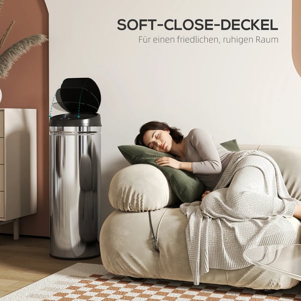 HOMCOM sensor skraldespand 50L, rustfrit stål, sølv, berøringsfri, soft-close