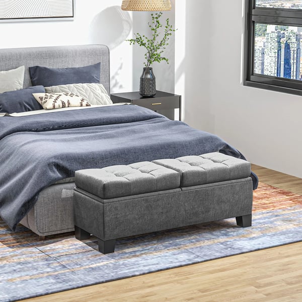 HOMCOM Opbevaringsbænk i grå polyester, polstret linnedlook, 116x41x47 cm