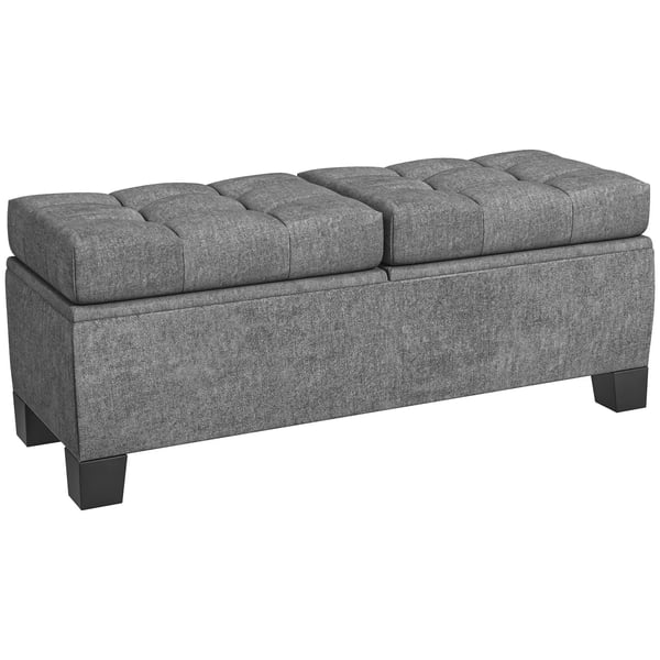 HOMCOM Opbevaringsbænk i grå polyester, polstret linnedlook, 116x41x47 cm