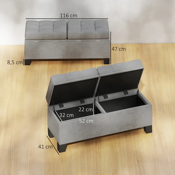 HOMCOM Opbevaringsbænk i grå polyester, polstret linnedlook, 116x41x47 cm
