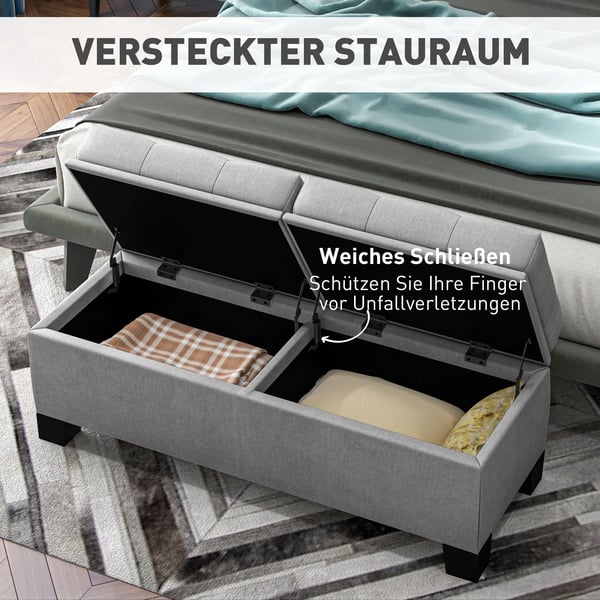 HOMCOM Opbevaringsbænk i grå polyester, polstret linnedlook, 116x41x47 cm